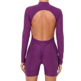 Zipper Low Back Long Sleeve Fitness Sports Jumpsuit Sexy Tight Fitting Yoga Wear