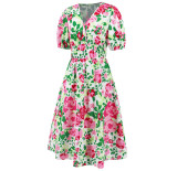 Summer Women's V-Neck Bohemian Print A-Line Dress