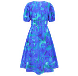 Summer Women's V-Neck Bohemian Print A-Line Dress