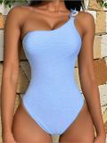 Solid Color Slash Shoulder One-Piece Slim Fit Women's Swimsuit