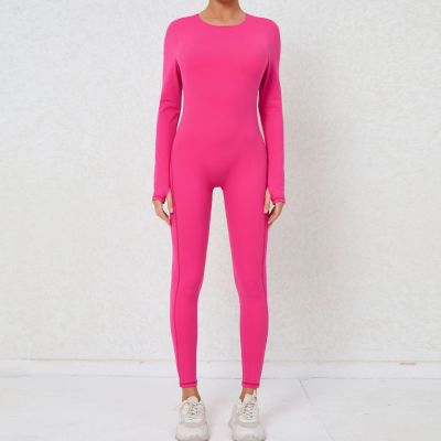 Sexy Low Back Long Sleeve Fitness Sports Tight Fitting Yoga Jumpsuit