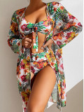 Swimwear Two Pieces Three-Piece Long Sleeve Bikini Printed Beach Swimsuit Women's Bikini Cover