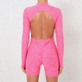 Zipper Low Back Long Sleeve Fitness Sports Jumpsuit Sexy Tight Fitting Yoga Wear