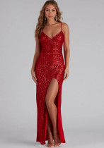 Summer Sequined Strap Formal Party Gown Sexy Prom Evening Dress