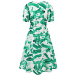 Summer Women's V-Neck Bohemian Print A-Line Dress