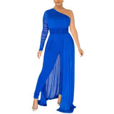 Women's Solid Color Sexy See-Through Mesh One-Shoulder Jumpsuit