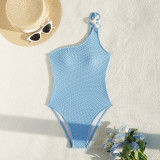 Solid Color Slash Shoulder One-Piece Slim Fit Women's Swimsuit