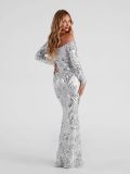 Summer Chic Sequin Sexy Off Shoulder Formal Party Evening Long Dress