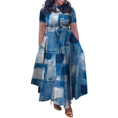 Women's Spring Fashion Chic Belt African Plus Size Maxi Dress