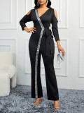Summer Women clothing sexy V neck sequin knitting Jumpsuit