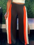 Women Color Block Slit Wide Leg Casual Pants