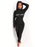Women Casual Letter Embroidery Sports Top and Pant Two-piece Set