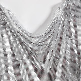 Women Irregular Sequin Vest Metal Chain Backless Top