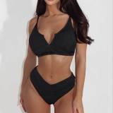 Two Pieces bikini set solid color v-neck swimsuit