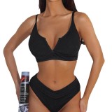 Two Pieces bikini set solid color v-neck swimsuit