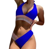 Solid Color Bikini Deep V Low Back Sexy Slim Two Pieces Swimsuit