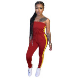 Spring and summer women's style slim fit strapless drawstring waist Jumpsuit