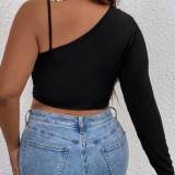 Sexy Fashion Solid Single long sleeve Plus Size Top