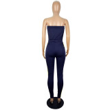 Spring and summer women's style slim fit strapless drawstring waist Jumpsuit