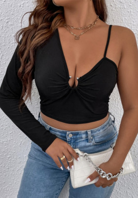 Sexy Fashion Solid Single long sleeve Plus Size Top
