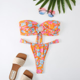 Printed Strapless Ring two piece Bikini Swimsuit