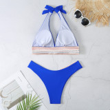 Solid Color Bikini Deep V Low Back Sexy Slim Two Pieces Swimsuit