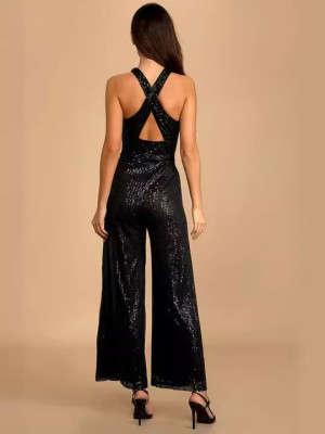 Women's Cross Strap Sequin Sexy Party Jumpsuit