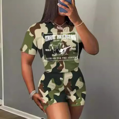 Fashionable Casual Trendy Printed Short-Sleeved Two Piece Shorts Set