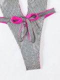 Sexy Shiny String Bow Tie Halter Neck One-Piece Women's Swimsuit