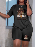 Plus Size Women Letter Printed Short Sleeve Top and Shorts Two-piece Set