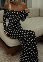 Women Spring Summer Mesh Polka Dot Off Shoulder Dress