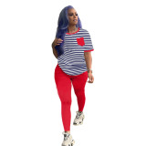 Women autumn short-sleeved top and Pant sports two-piece set