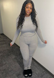 Women Solid Long Sleeve Top and Pant Two-piece Set