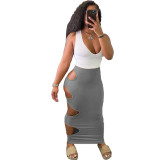 Women Spring Summer Solid Cut Out Sexy Bodycon Skirt (top not included)