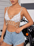 Women Summer Beach Sexy Pearl Suspender Hollow Bikini Top