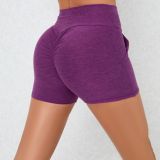 Women Yoga Shorts Pleated Pocket High Waist Gym Shorts