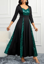 Spring Summer Women's Dress Green Sequins Three Quarter Sleeves Midi Party Dress