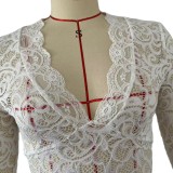 Spring Sexy Slim Deep V-Neck Bell Bottom Sleeve Lace Top