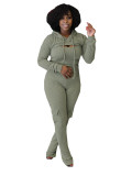 Autumn Spring Solid Color Long-Sleeved Hooded Cape Top Sexy Strap Slim Jumpsuit Two-Piece Set