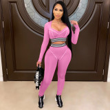 Women Style Line Long Sleeve Top and Pant Sports Two-piece Set