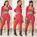 Women Style Line Long Sleeve Top and Pant Sports Two-piece Set