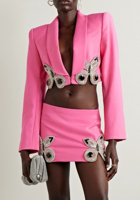 Women Diamond Butterfly Blazer and Skirt Two-piece Set