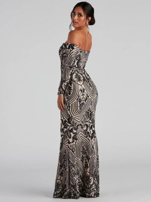 Summer Chic Sequin Sexy Off Shoulder Ormal Party Evening Dress Long Gown