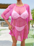 Sexy Shiny Star See-Through Mesh Beach Cover-Up Plus Size Women's Dress