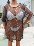 Sexy Shiny Star See-Through Mesh Beach Cover-Up Plus Size Women's Dress