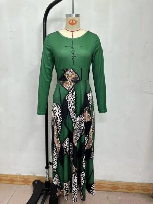 Casual Printed Deep V Half-Sleeve Long Dress