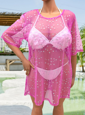 Sexy Shiny Star See-Through Mesh Beach Cover-Up Plus Size Women's Dress