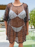 Sexy Shiny Star See-Through Mesh Beach Cover-Up Plus Size Women's Dress