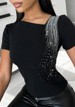 Beaded Irregular Neck T-Shirt Top