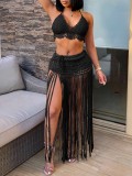 Women Beach Bikini Top and Fringed Skirt Two-piece Set